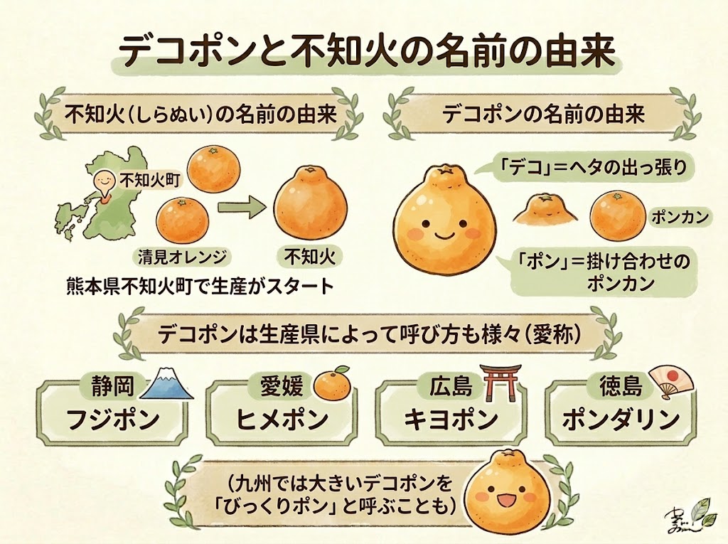 デコポン（不知火）の名前の由来と、いろいろな愛称
