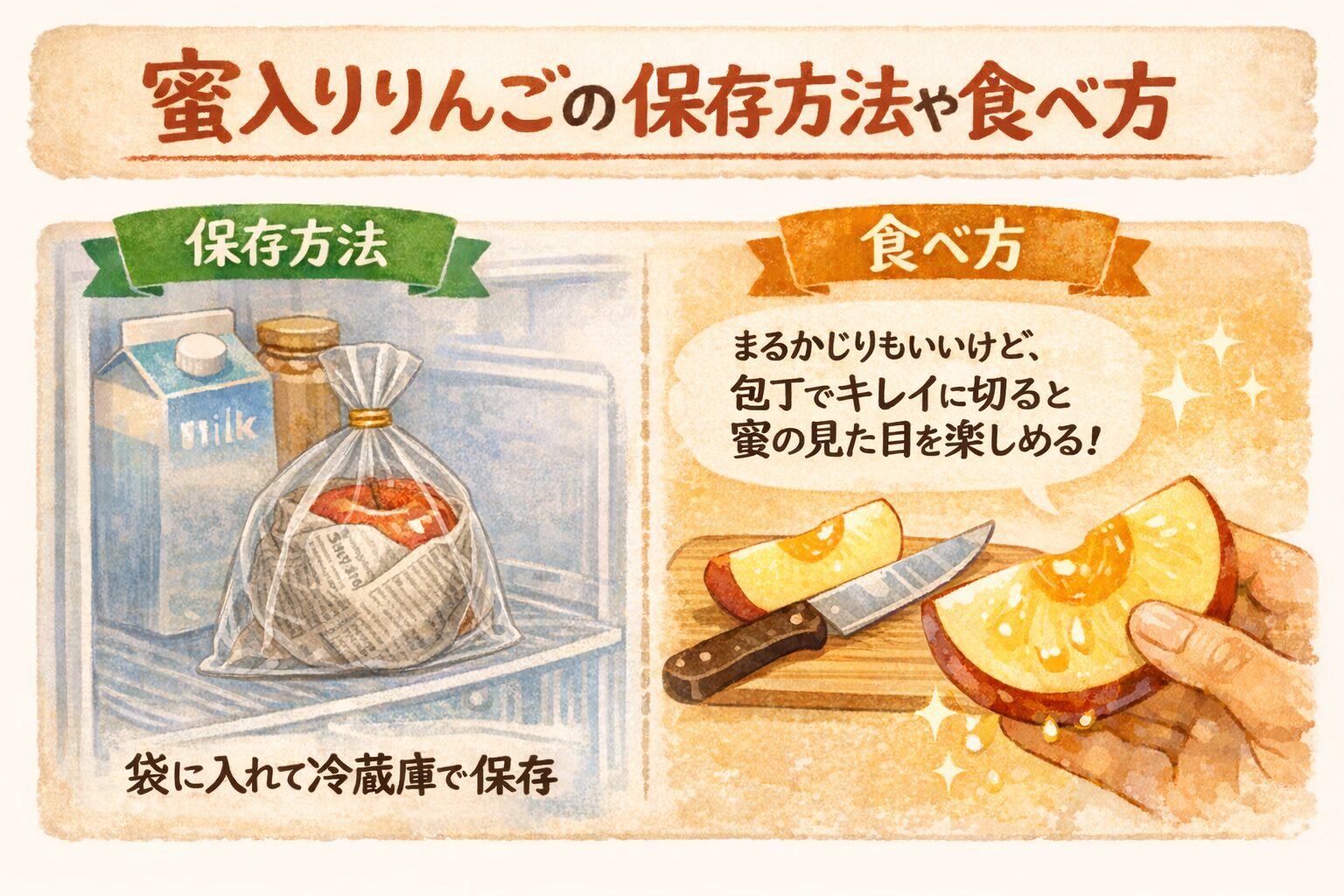 蜜入りりんごの保存方法や食べ方
