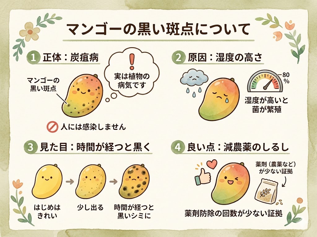 マンゴーの皮の黒い斑点の正体と原因