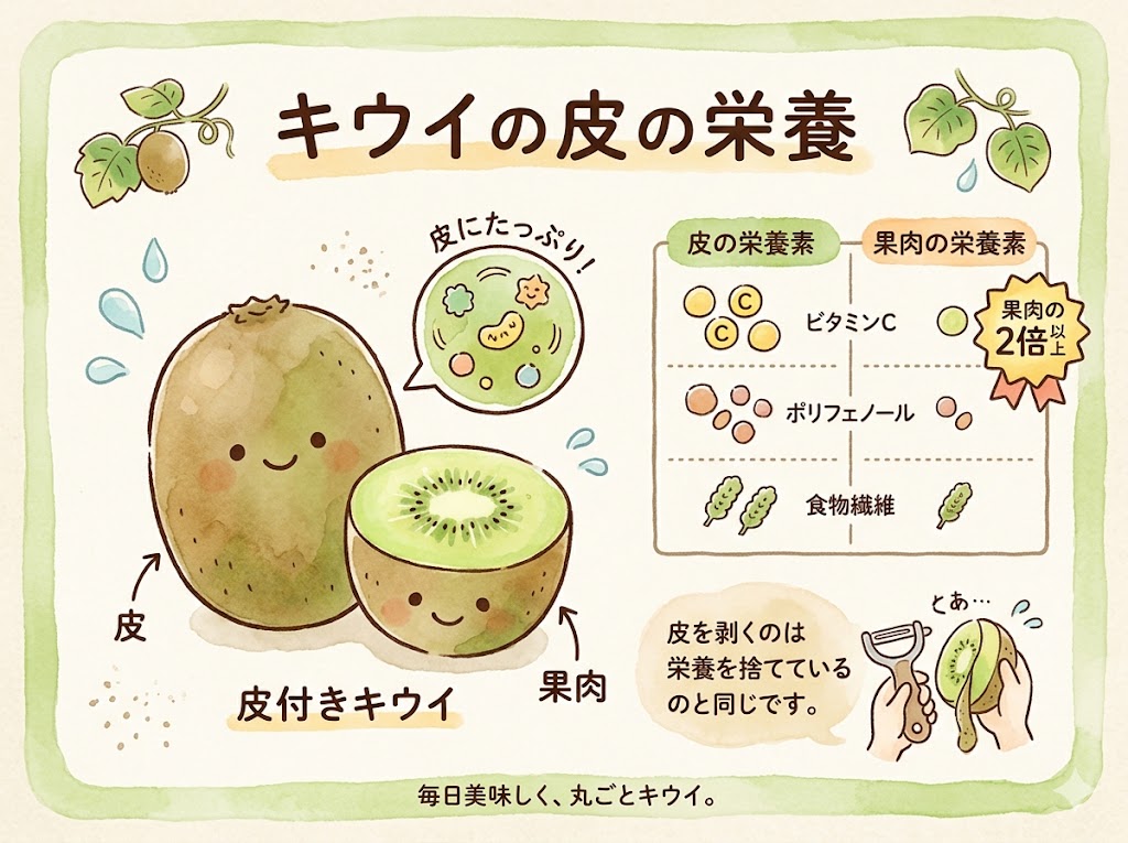 キウイの栄養は皮に集中している【果肉の2倍以上】