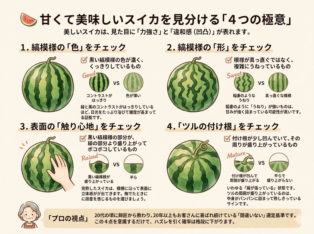 「見た目」で甘くて美味しいスイカを見分ける方法
