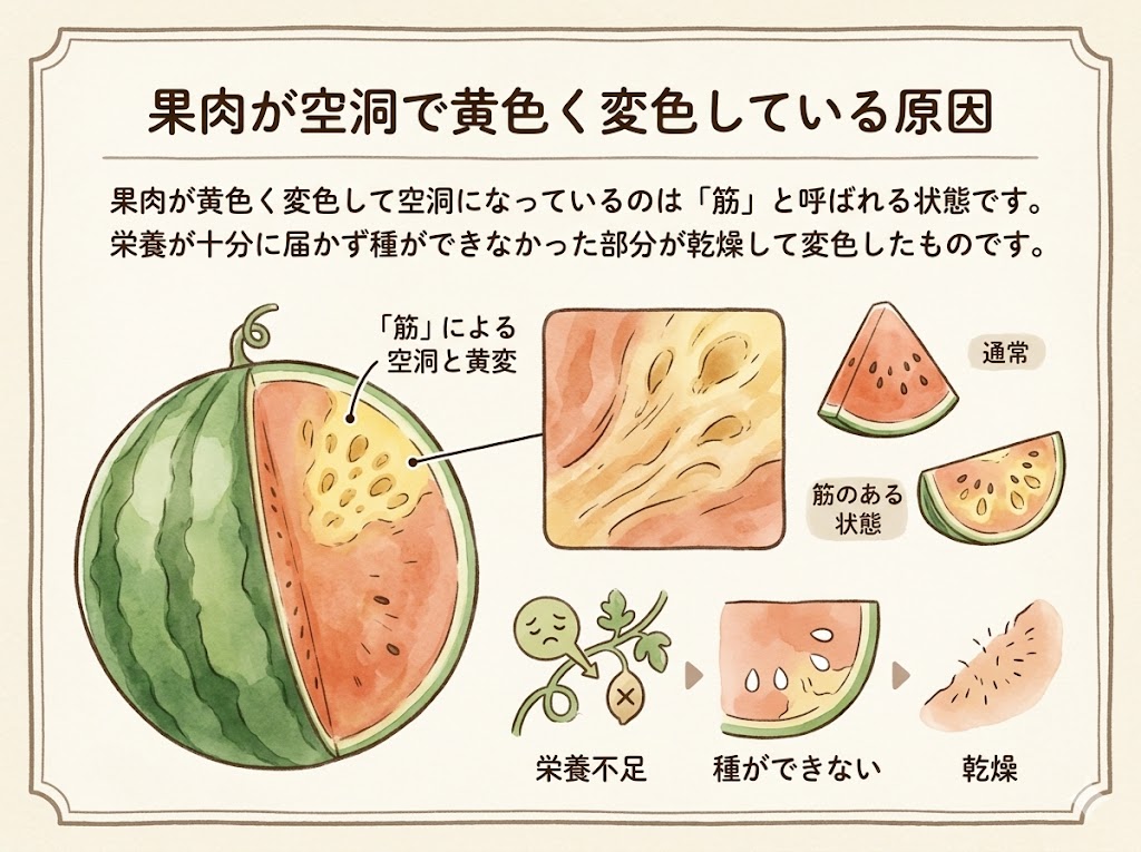 スイカの果肉が空洞で黄色く変色している原因