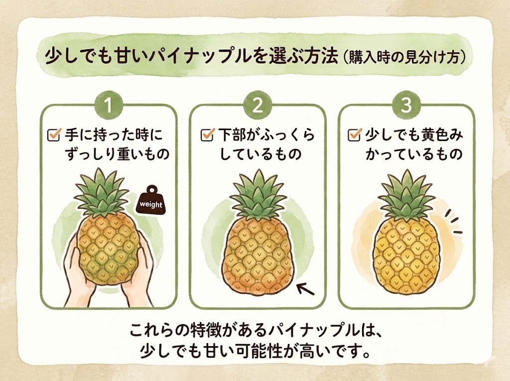 少しでも甘いパイナップルを選ぶ方法（購入時の見分け方）