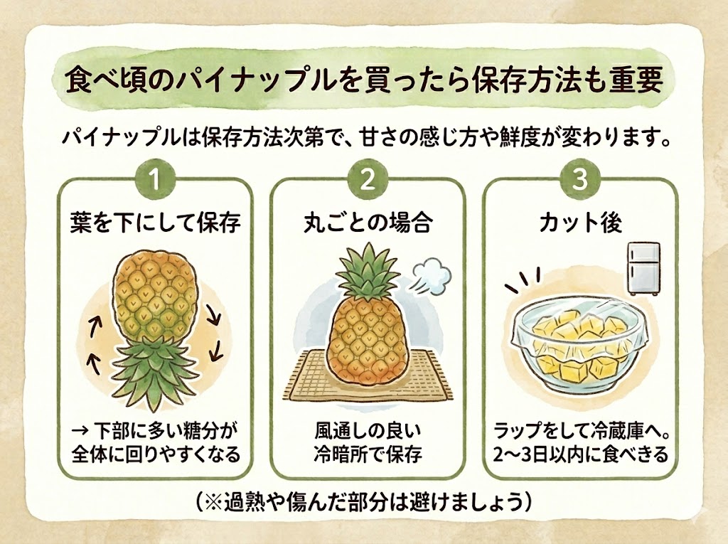 パイナップルの保存方法｜食べ頃のパイナップルを買ったら保存方法も重要