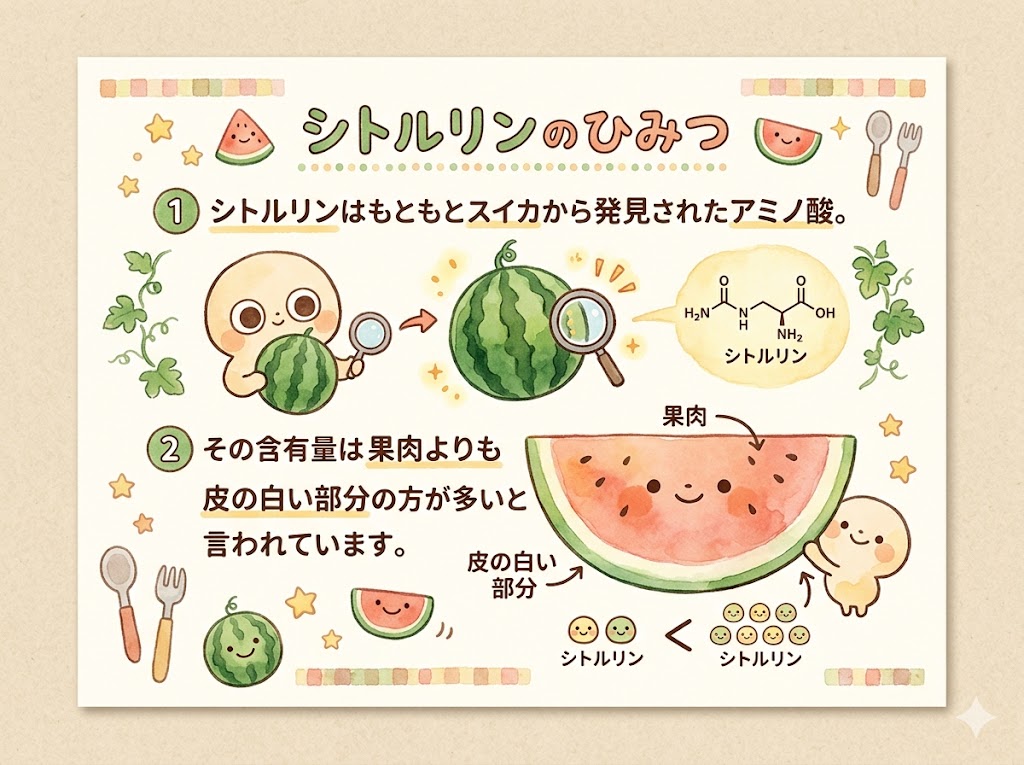 とくに注目｜スイカの皮のシトルリンは果肉の2倍以上