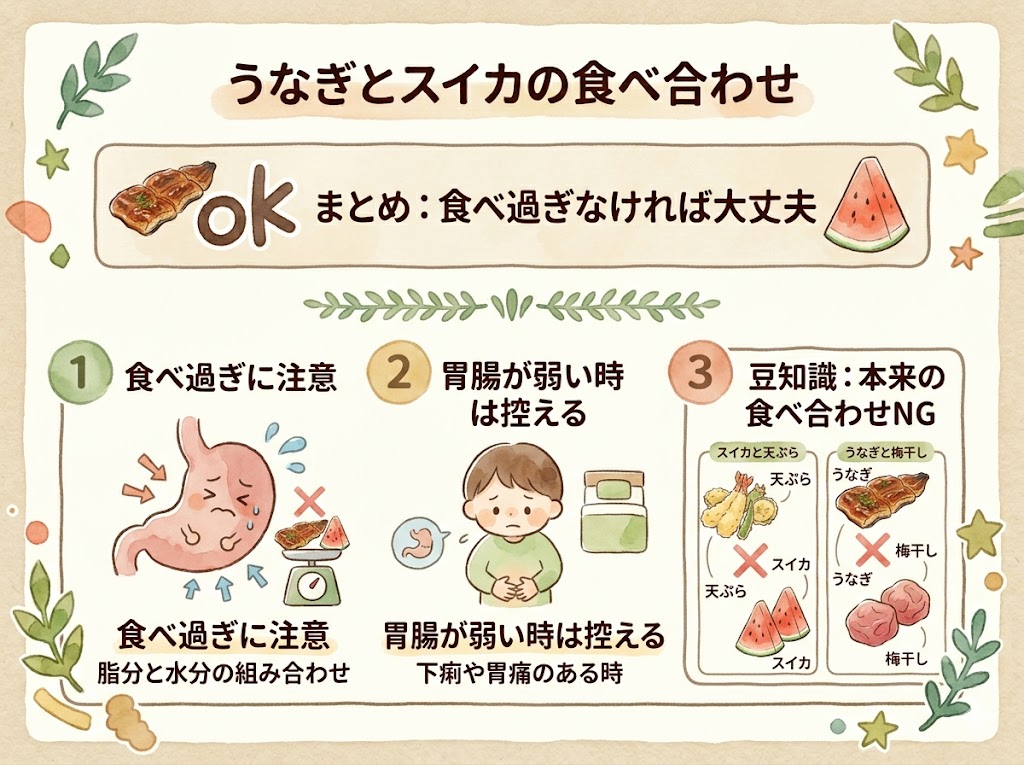 うなぎとスイカの食べ合わせは、食べ過ぎなければ大丈夫