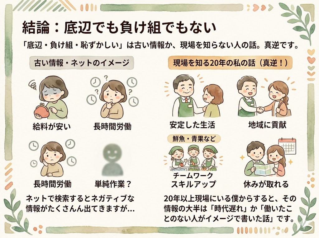 スーパーの従業員は、底辺でも負け組でもない