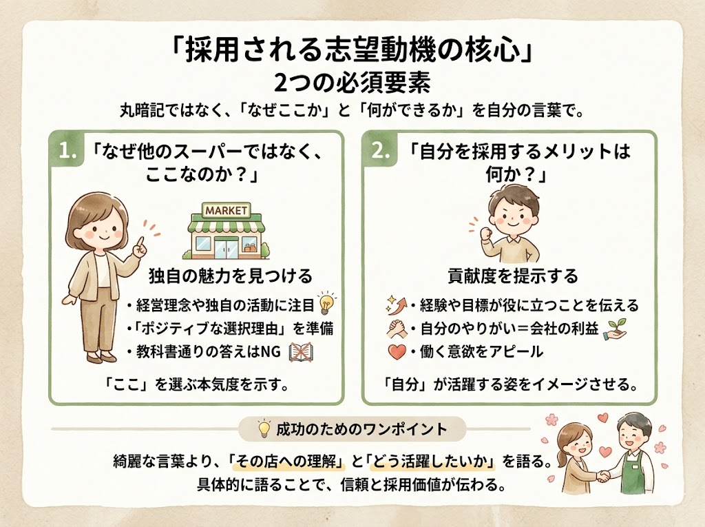 スーパーの面接、採用されやすい志望動機の作り方