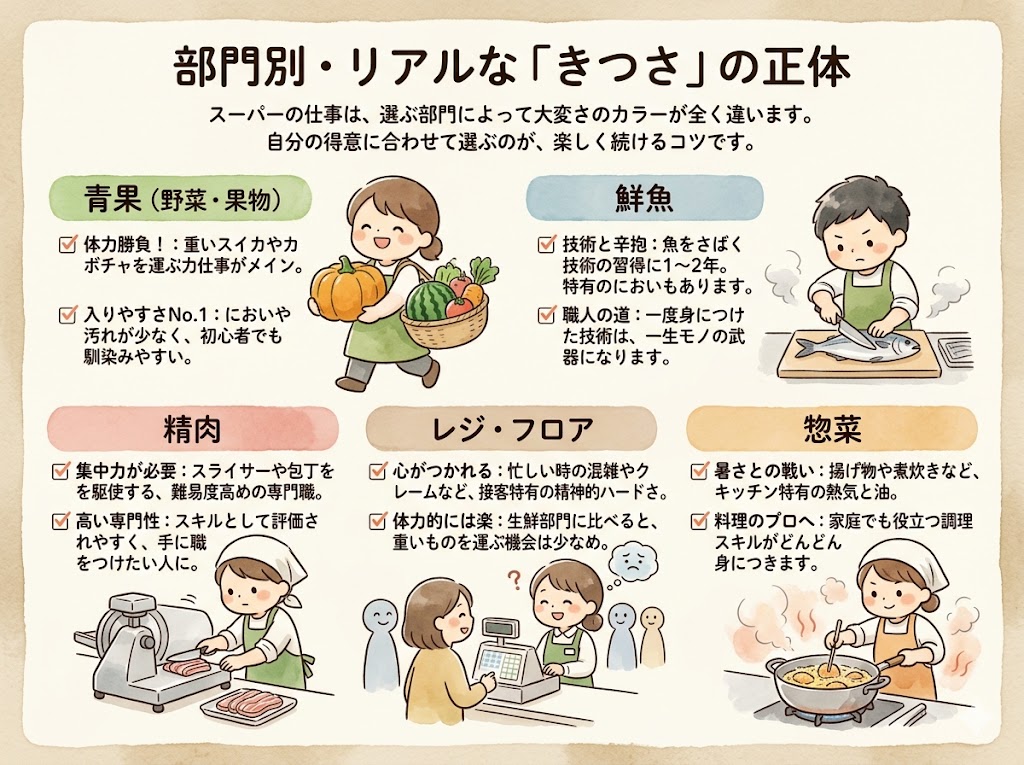 スーパーの仕事、部門別のリアルなきつさ