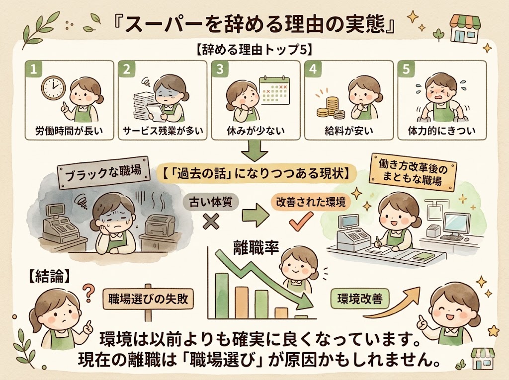 ネットによくあるスーパーを辞める理由のほとんどは、「昔の話」か「職場選びを間違えた話」