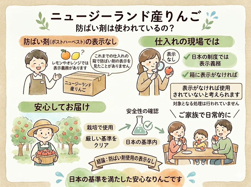 結論：ニュージーランド産りんごの農薬・防腐剤は心配なし