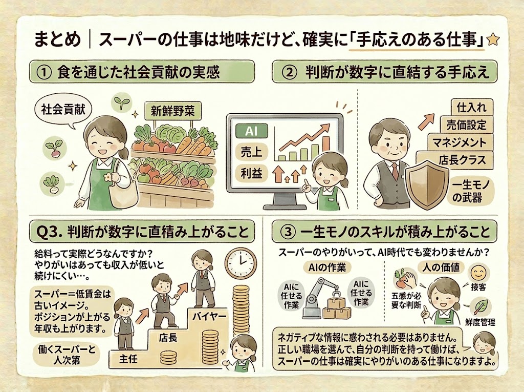まとめ｜スーパーの仕事は地味だけど、確実に「手応えのある仕事」