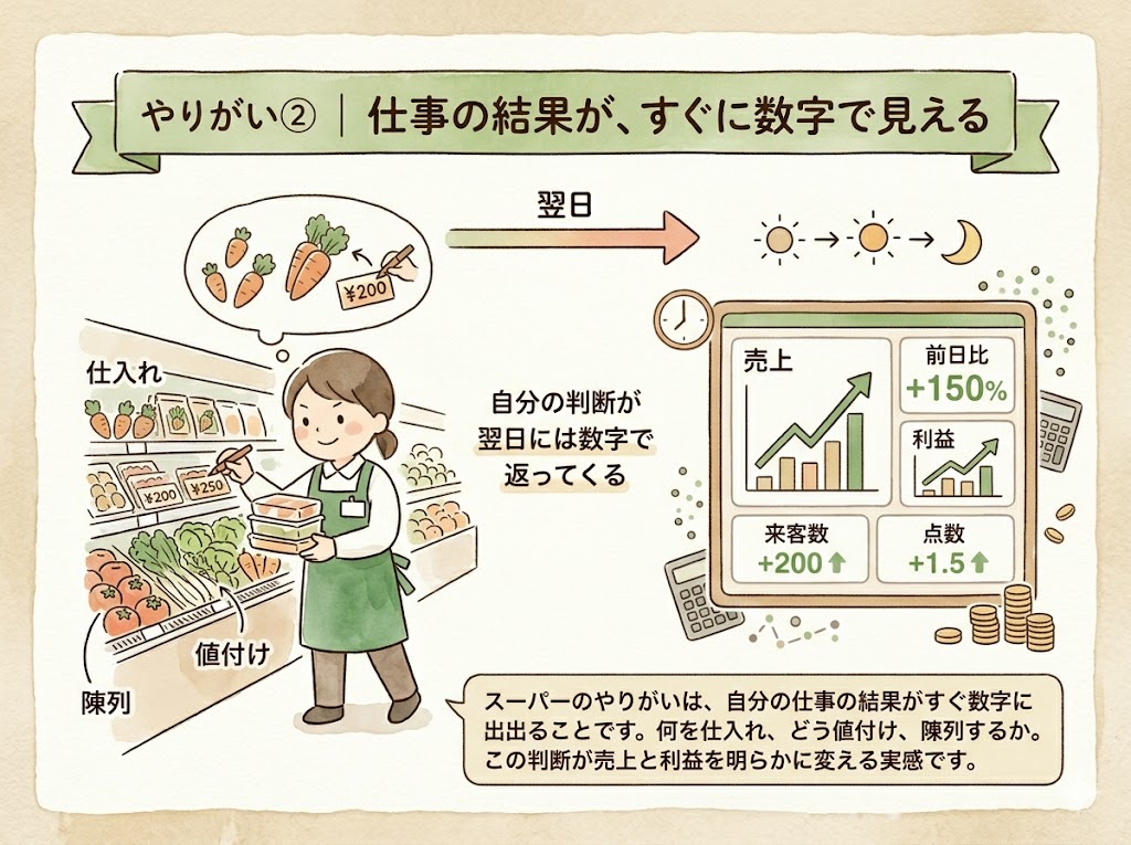 スーパーのやりがい②｜仕事の結果が、すぐに数字で見える