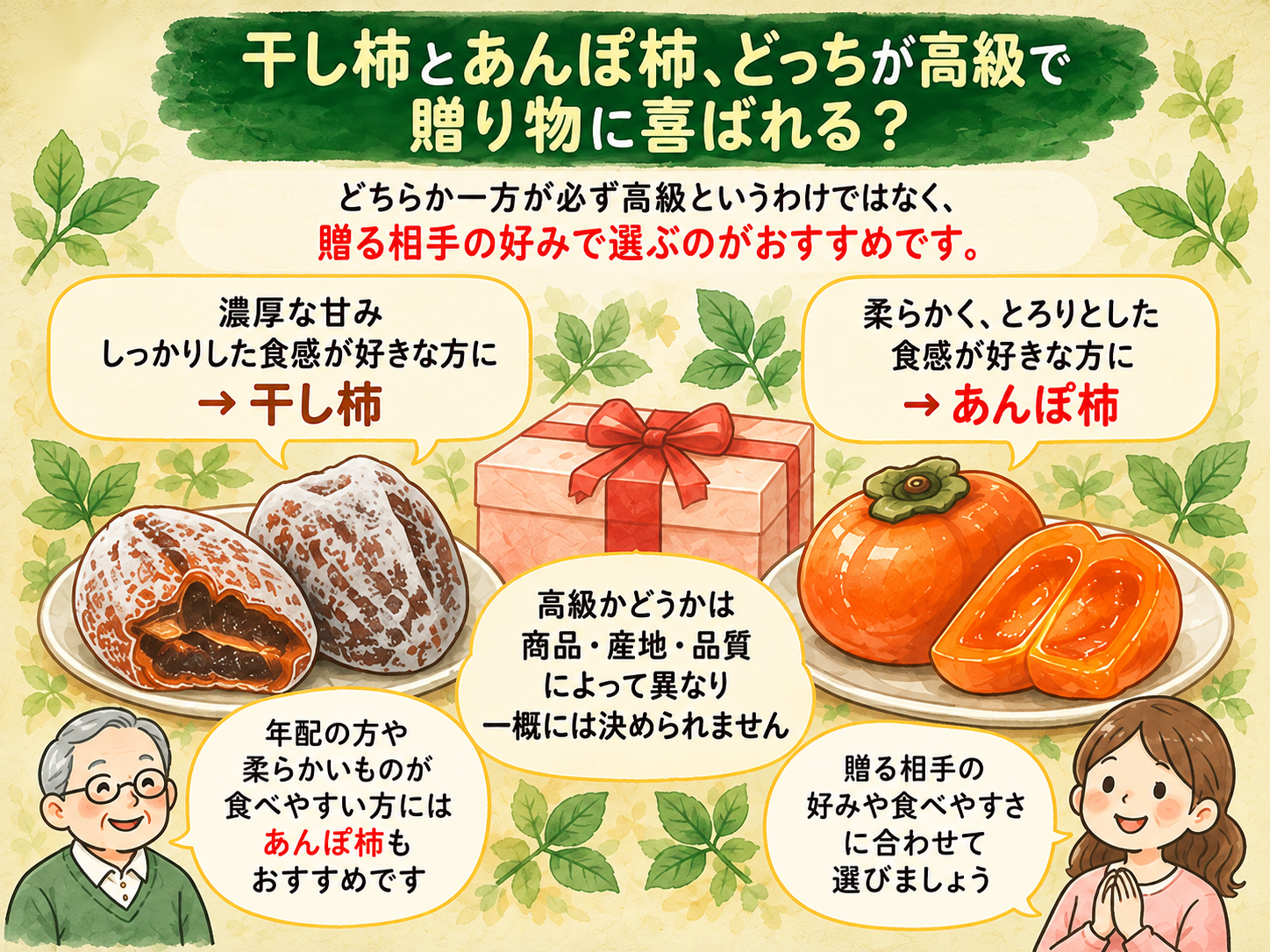 干し柿とあんぽ柿、どっちが高級で贈り物に喜ばれる？