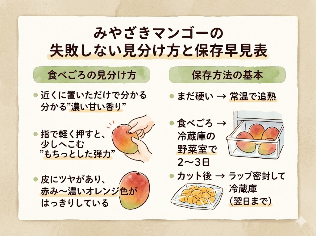 みやざきマンゴーの失敗しない見分け方と保存早見表