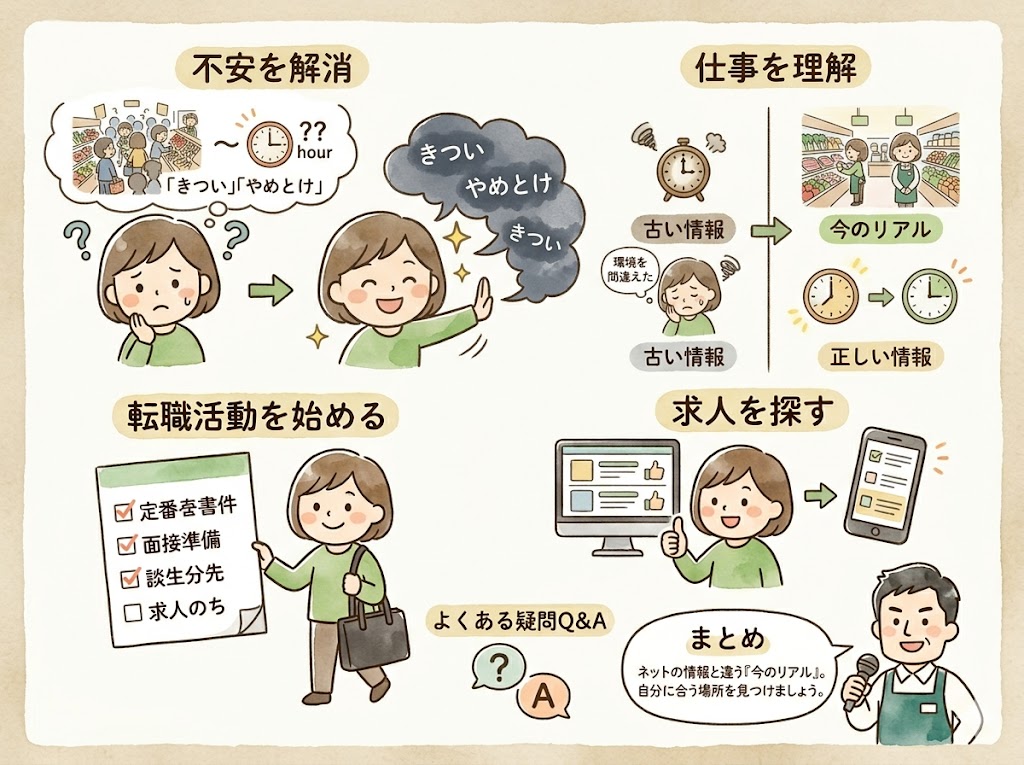 スーパーへの転職｜「きつい」「やめとけ」という情報が気になっている人は、まずここで不安を解消してください。