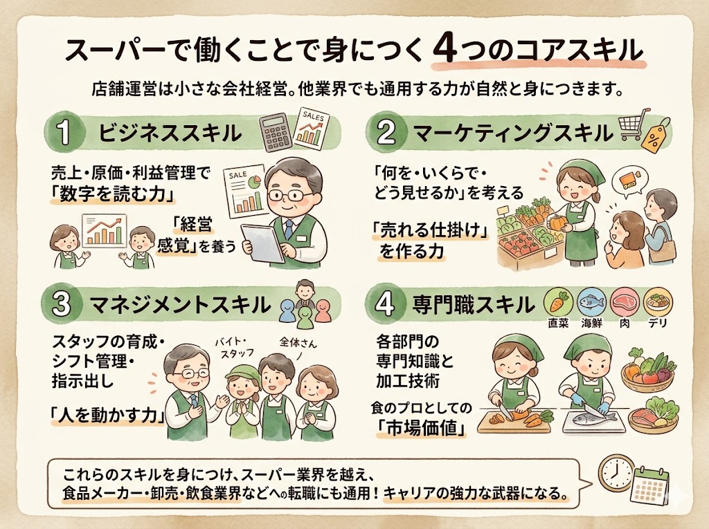 スーパーで働くことで身につくスキル