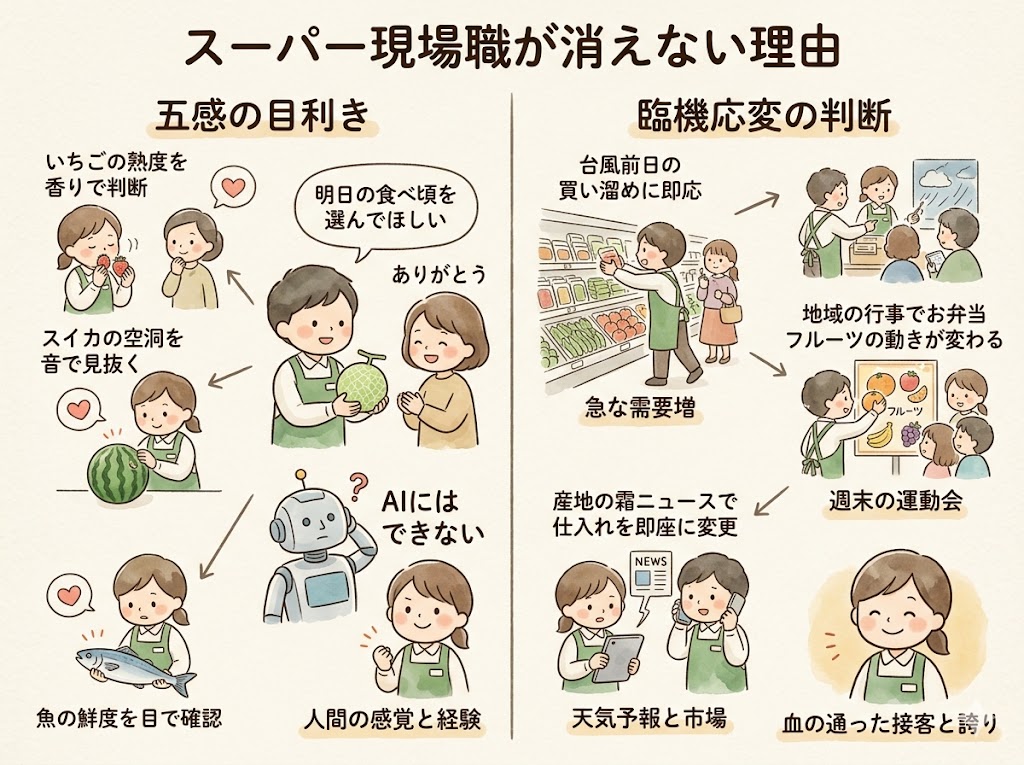 スーパーの売場は毎日違う。同じ日は一日もない。それが現場の仕事の本質。