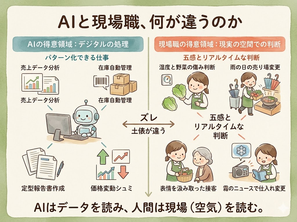 AIが得意なことと、現場の仕事は「土俵が違う」。同じ物差しで測れない。