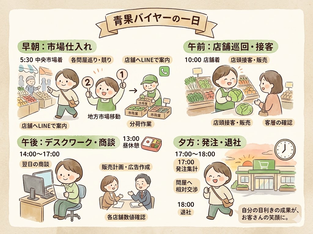 バイヤーの1日の流れ【青果バイヤーの場合】