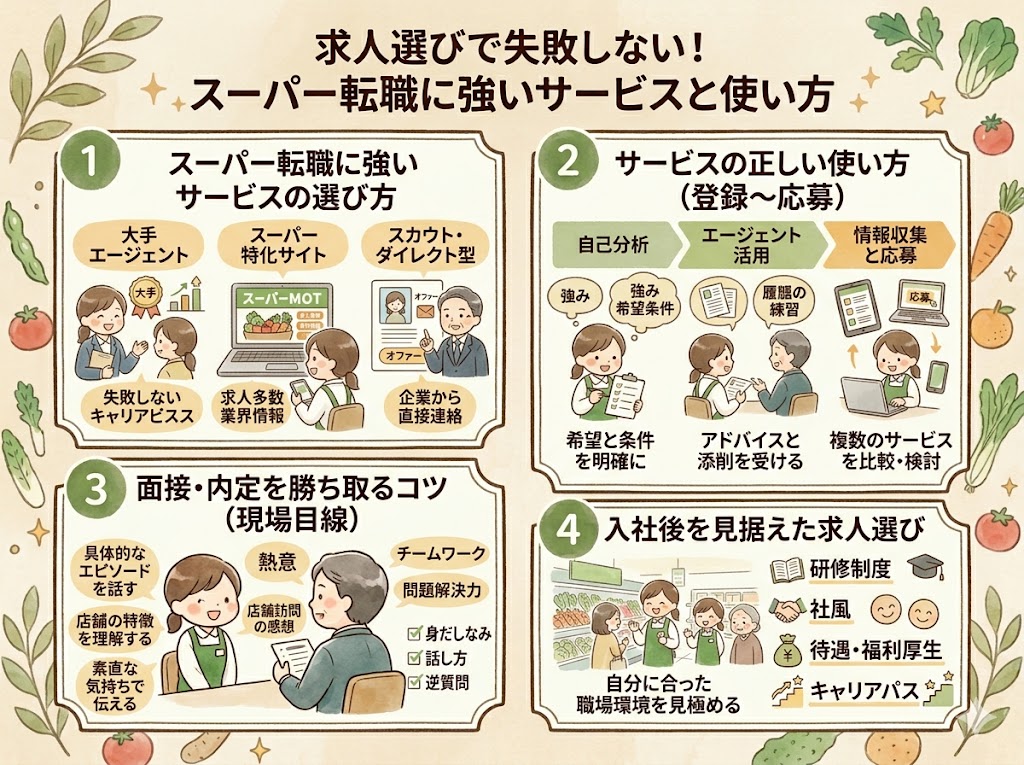 求人選びで失敗しないために。スーパー転職に強いサービスと、使い方をまとめ