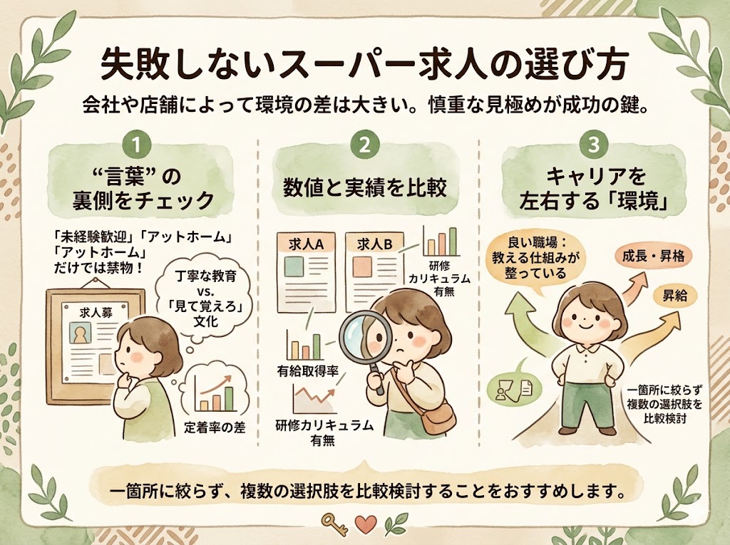 スーパーへの転職｜同じ「スーパー」でも、会社や店舗によって環境の差は大きい。選び方で結果が変わる。