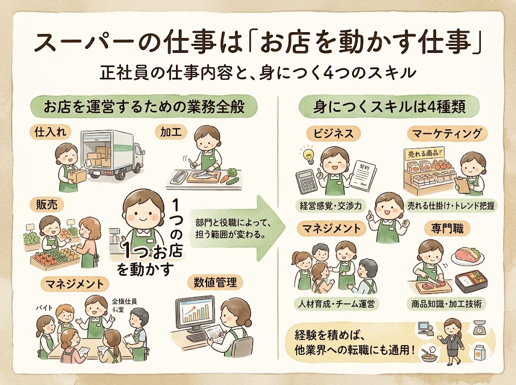 スーパーの仕事は「お店を動かす仕事」