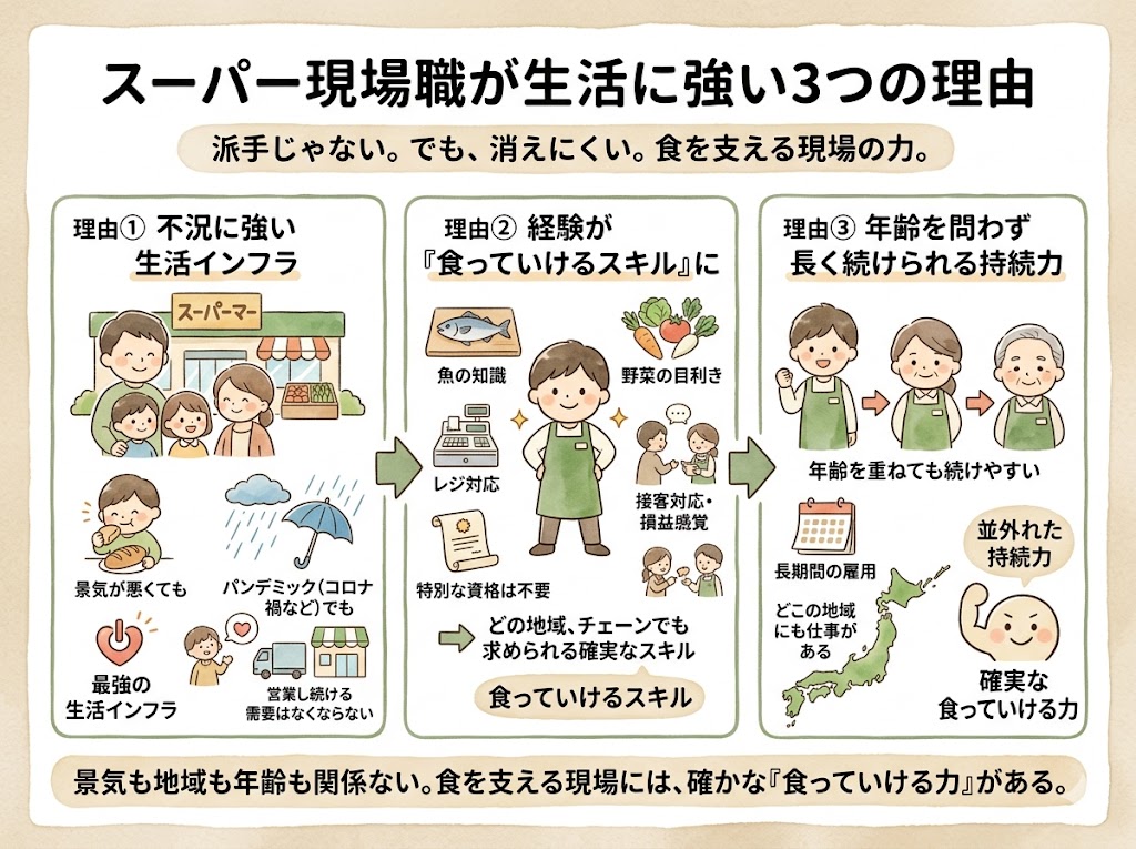食は景気に左右されない。スーパーの現場は「生活インフラ」の最前線。