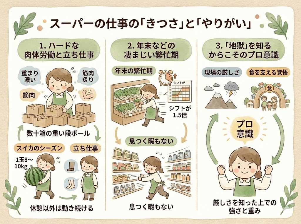 正直に言います。スーパーの現場職はきつい部分もあります