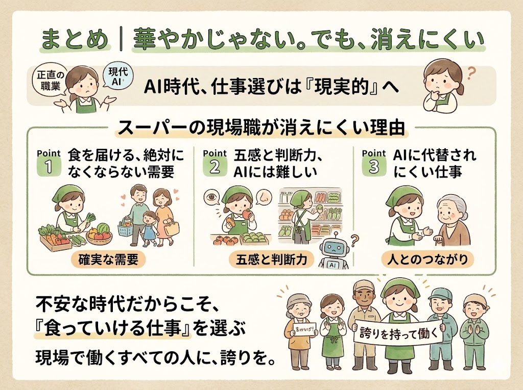 スーパーの現場職は華やかじゃない。でも、AI時代でも消えにくい