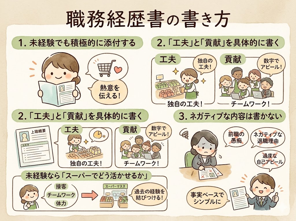 スーパーへの転職、職務経歴書の書き方