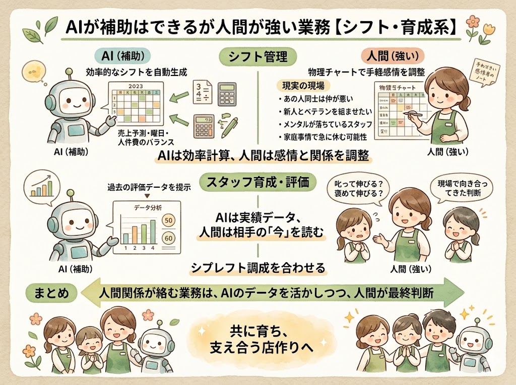 AIが補助はできるが人間が強い業務【シフト・育成系】