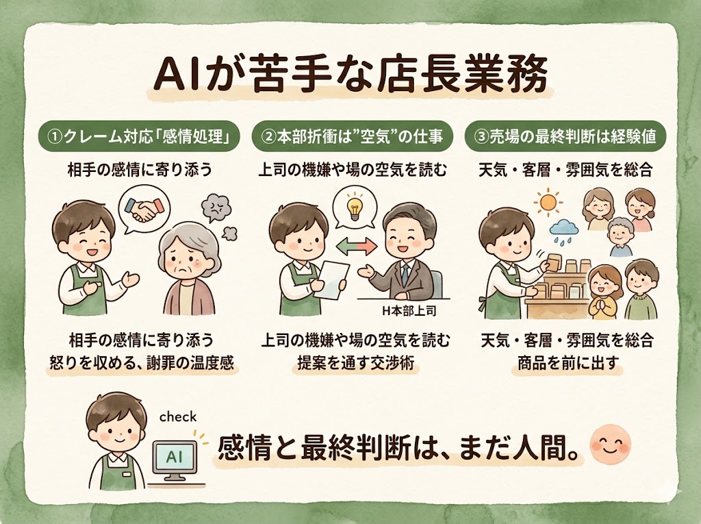 AIが苦手な店長業務【クレーム・本部折衝・売場判断】