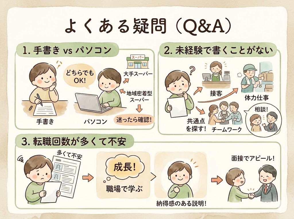 スーパーへの転職｜履歴書・職務経歴書への不安は事前に解消しておく。よくある疑問をまとめました