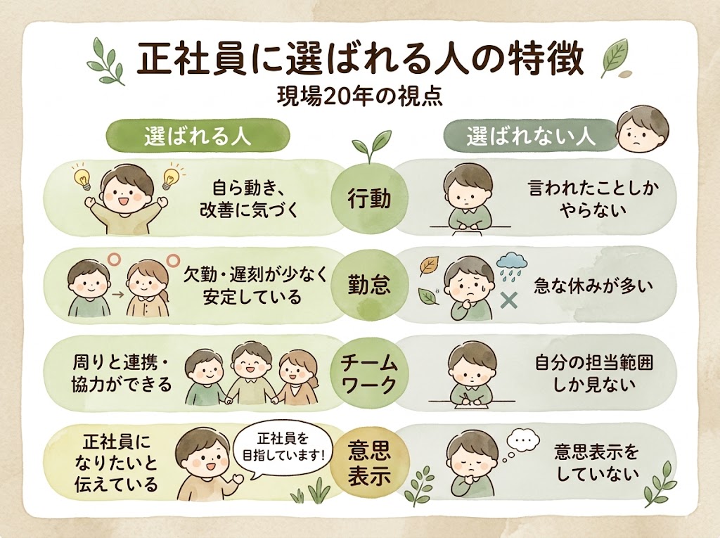 正社員に選ばれる人の特徴｜現場20年の視点