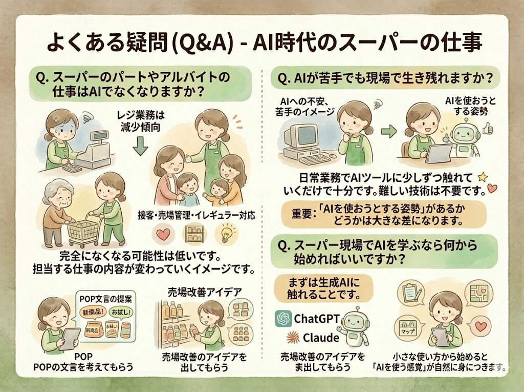 AI時代のスーパーの仕事についてよく聞かれる疑問にお答えします。