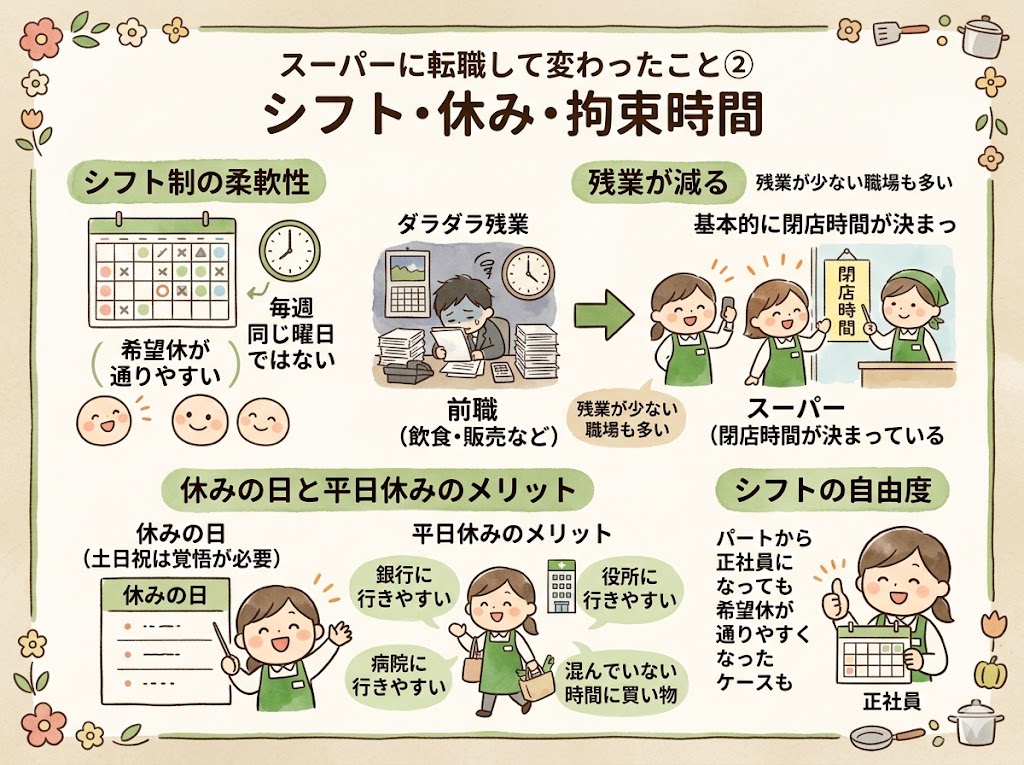 スーパーに転職して変わったこと②シフト・休み・拘束時間