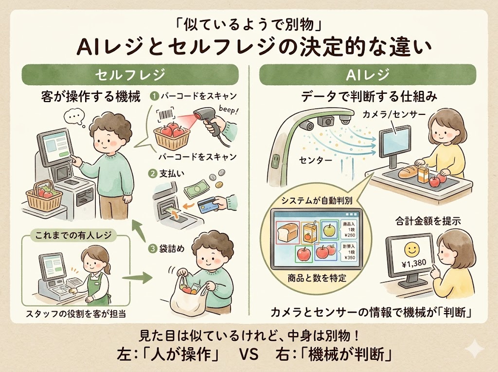 AIレジとセルフレジは「似ているようで別物」