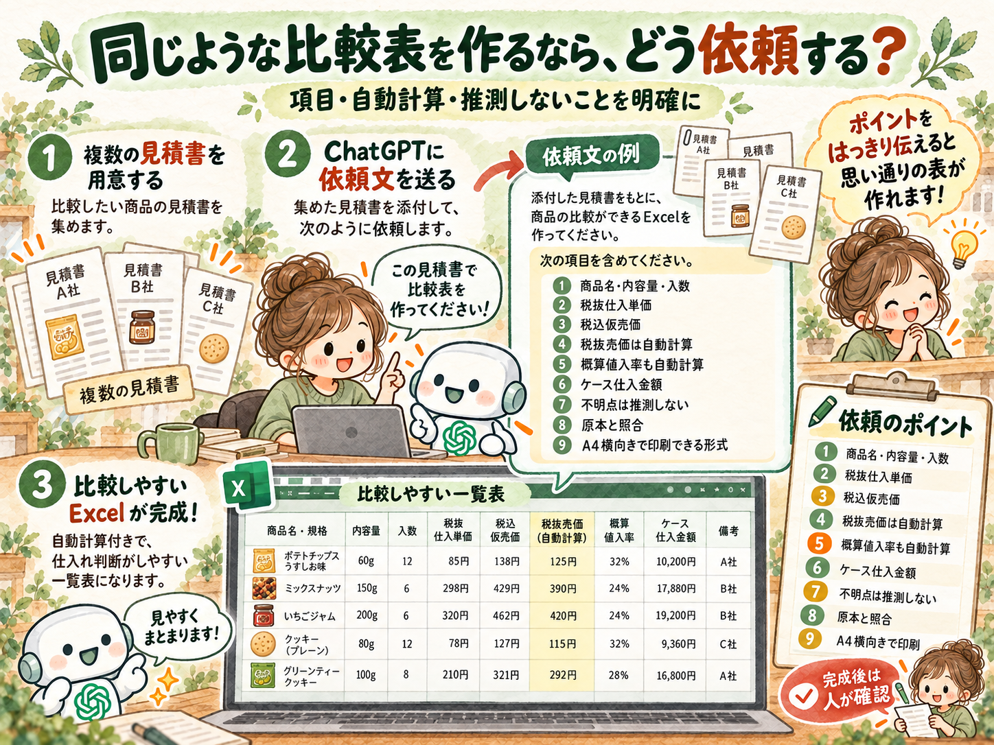 同じような比較表を作るなら、どう依頼すればいい？